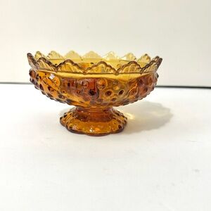 Fenton Amber Glass pedestal candle holder candy dish hobnob scalloped edge